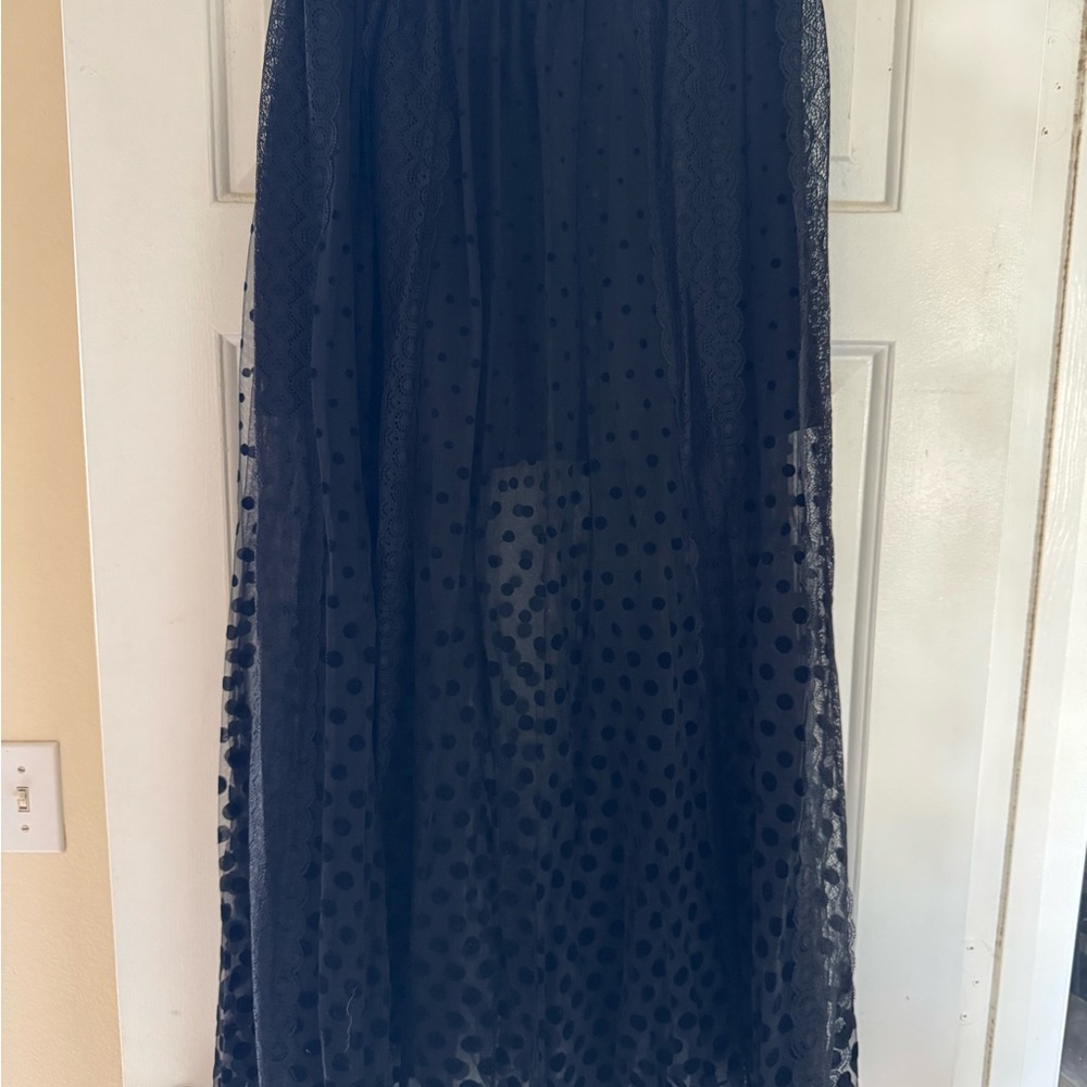 Free People Black Sheer Polka Dot Maxi Skirt